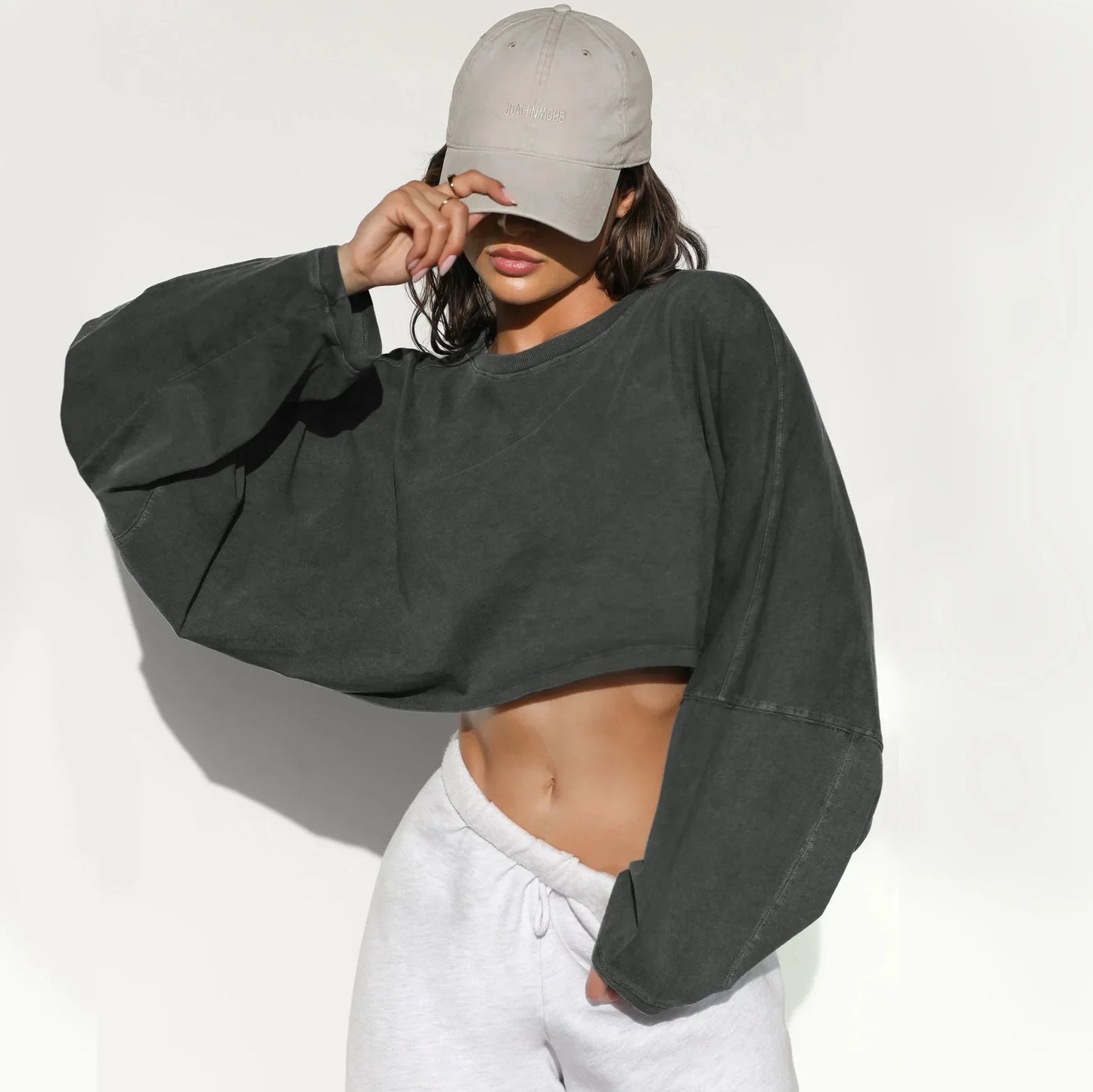 Women's Short Hoodies 2023 Popular O-Neck Sweater for European American Sports Bottom T-shirt Knit Long Sleeve Top