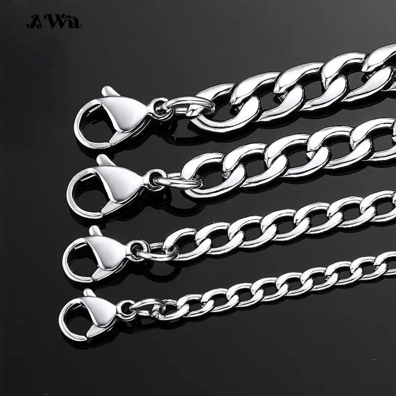 AWit Long Stainless Steel Chain Necklace Hip Hop for Women Men on The Neck Fashion Jewelry Accessories Choker Valentine's Day