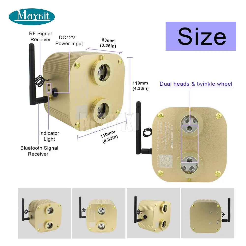 15-20sqm 600pcs Mixed Strands APP 20w Rgbw Twinkle Fiber Optic Ceiling Light Kits