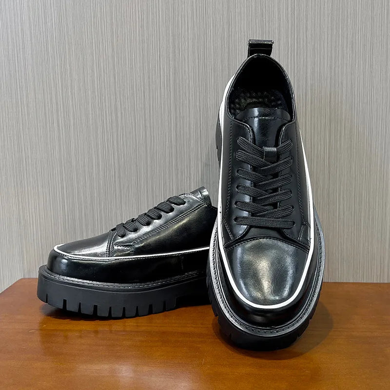 Sapatos de couro casual masculino, Oxfords aumento de altura, tênis branco, mocassins vestido, designer, luxo, moda coreana, primavera, outono, novo