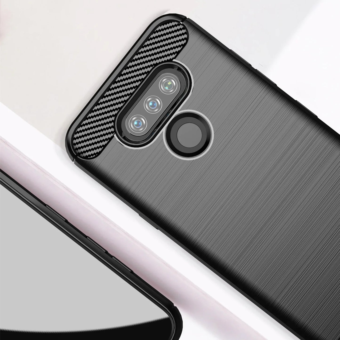 Soft tpu silicone case para lg harmonia 4, 2, risio 3, 4harmony2, shockproof, fibra de carbono