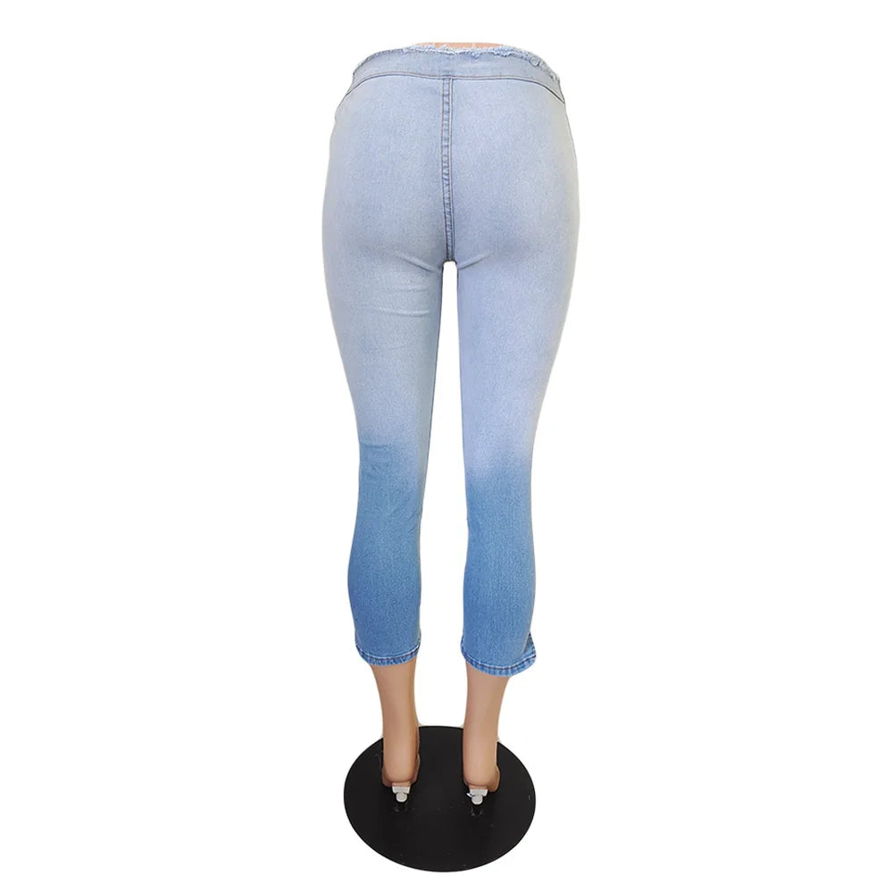 Women 2022 New Fashion Pleated Waist Jeans Y2k Skinny Slim Woman Denim Capris Pencil Pants