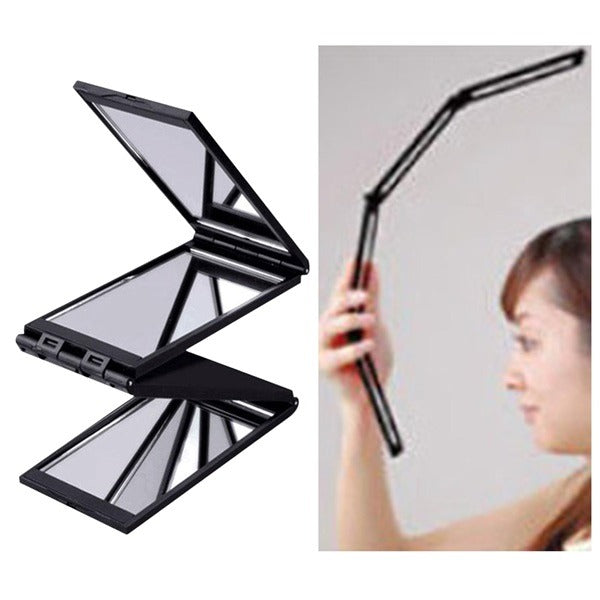 Four Sided Folding Mirror, 4 Panel Expandable Mirror Travel Barbering Height Adjustable Mirror for Hair Cutting/Styling and Makeup (Random Colour)