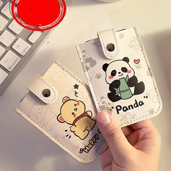 Leather Cartoon Print Card Holder, Mini Slim Wallet for Women with Different Print (Random Print)