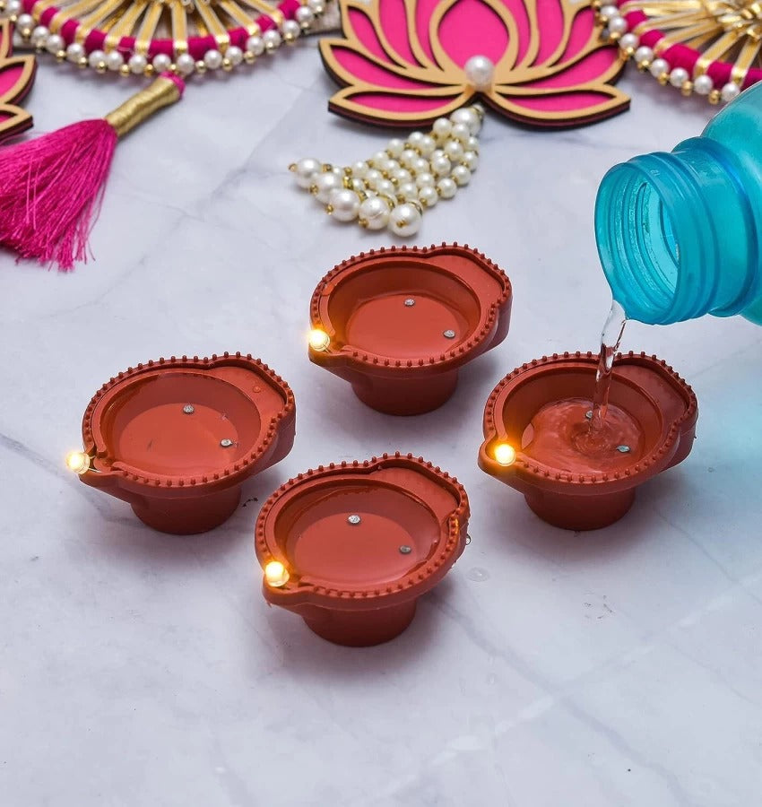 6 Pcs Water Sensor Diya for Diwali Decoration - Electric Flameless & Smokeless LED Diya Lights for Diwali Lights Decoration