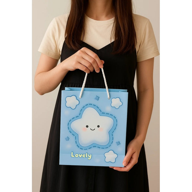 Cute Blue Bag with Star Design – 'Lucky' Printed – Ideal for Birthdays, Baby Showers & Special Occasions