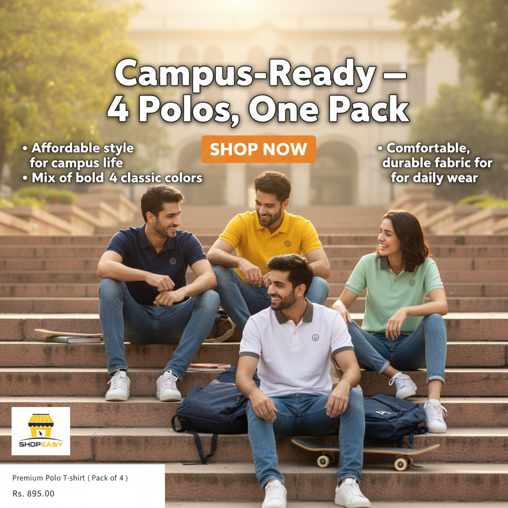 Trendy 4 Polo T-Shirt Pack – Campus Essentials