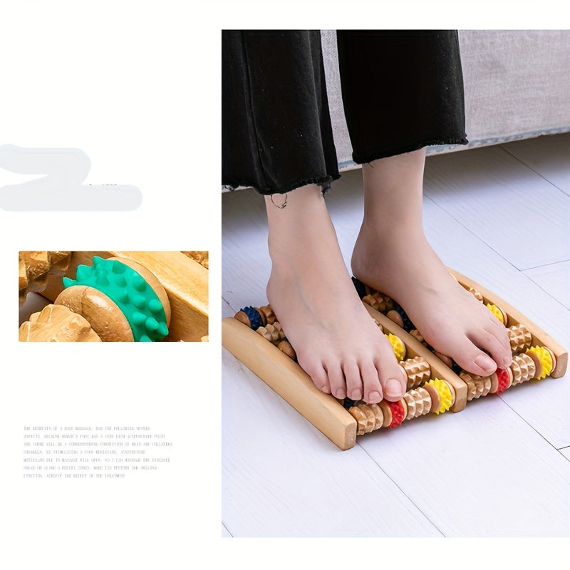 Wooden Six-row Large Roller Foot Point Massager, Hand Massage, Home Foot Massage Shelf