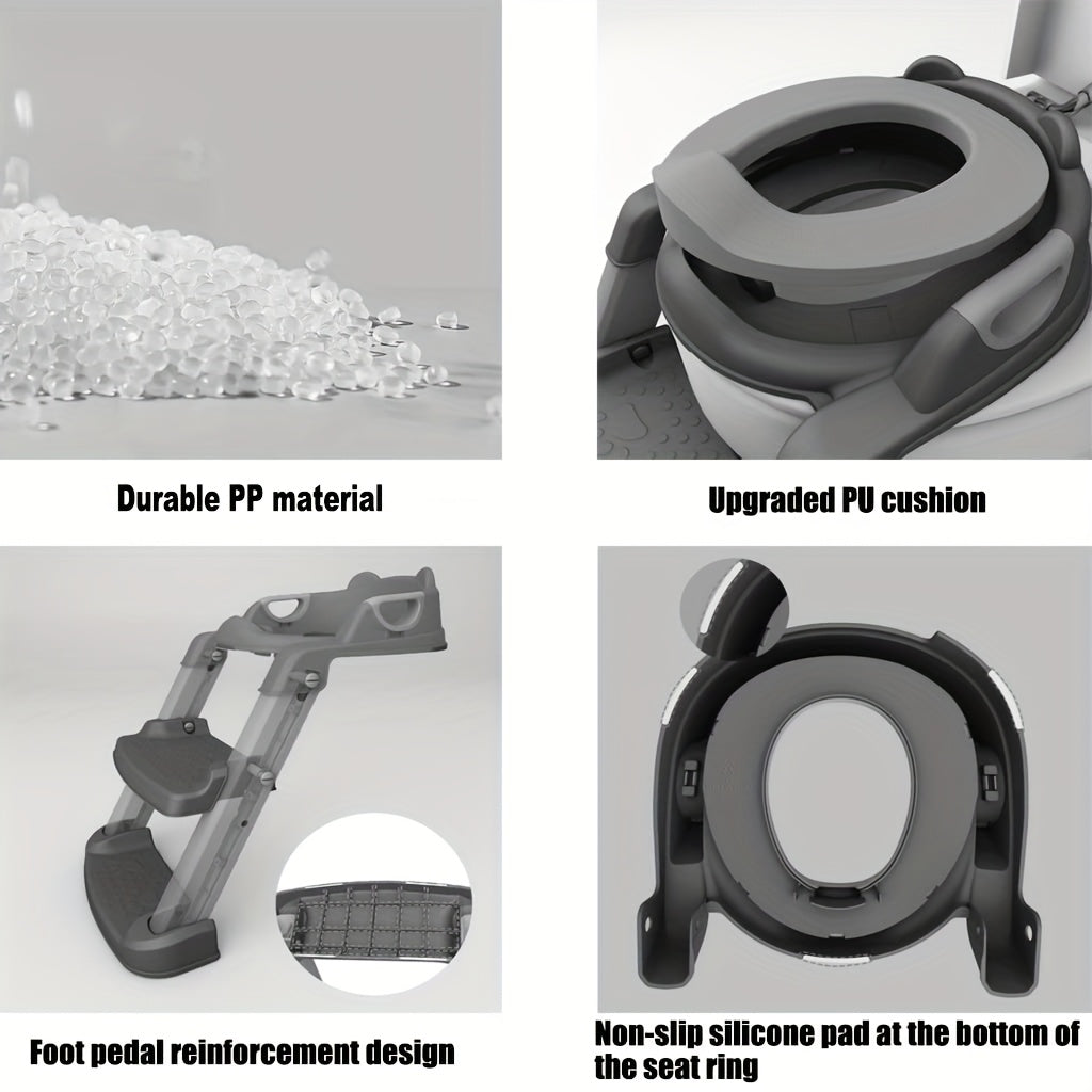 Adjustable Staircase Potty Chair for Boys and Girls, Collapsible Training Seat with Ladder, Comfortable PU Cushion