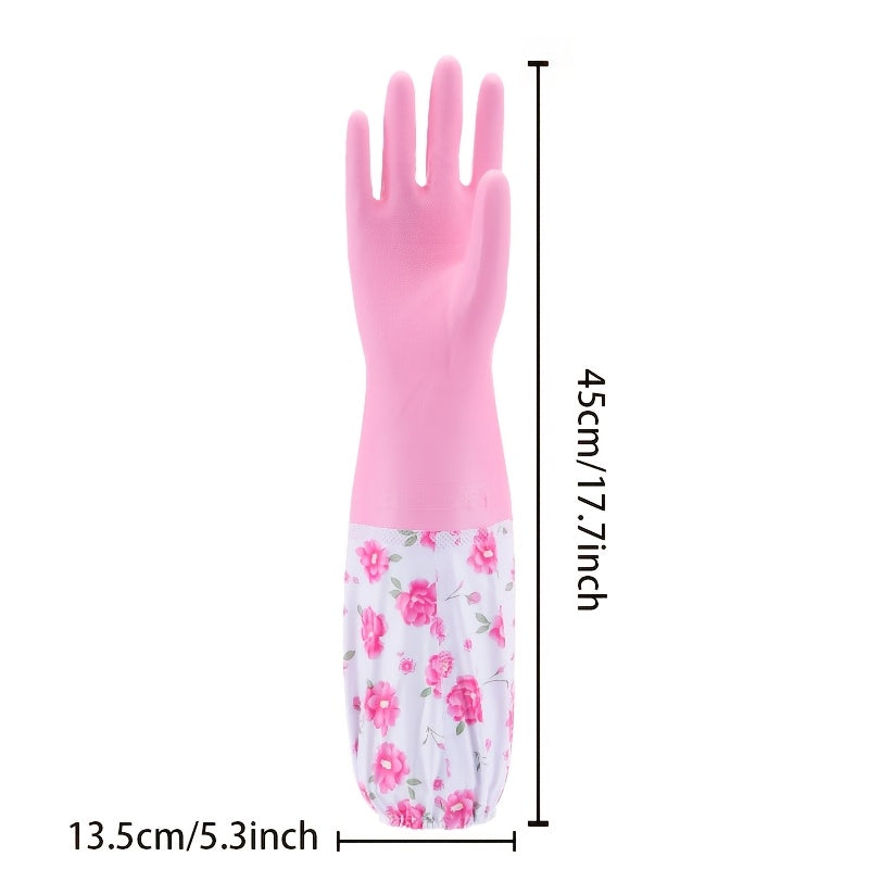 Kitchen Cleaning Long Sleeve Fleece - Lined Warm Gloves, Rubber Waterproof Kitchen Cuff Gloves for Cold Weather, Ideal for Laundry, Dishwashing & Household Chores, Kitchen Cleaning Gloves