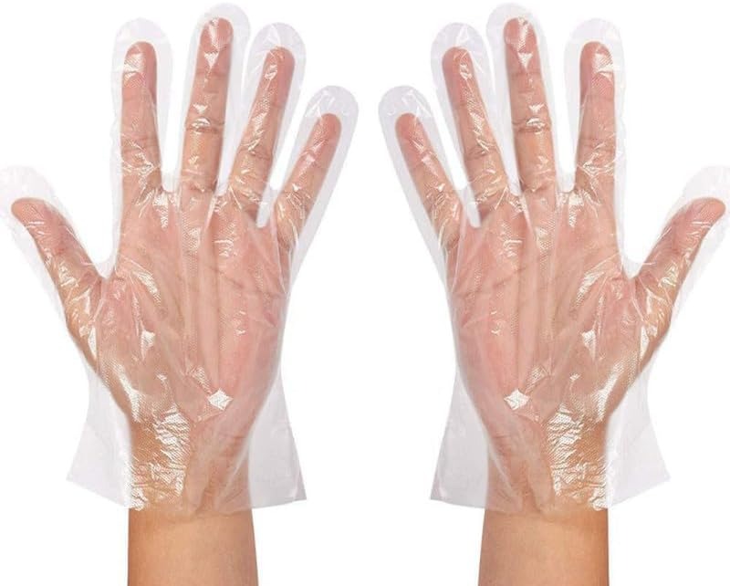 Disposable Plastic Hand Gloves – Transparent, Waterproof, Food Safe – Pack of 100