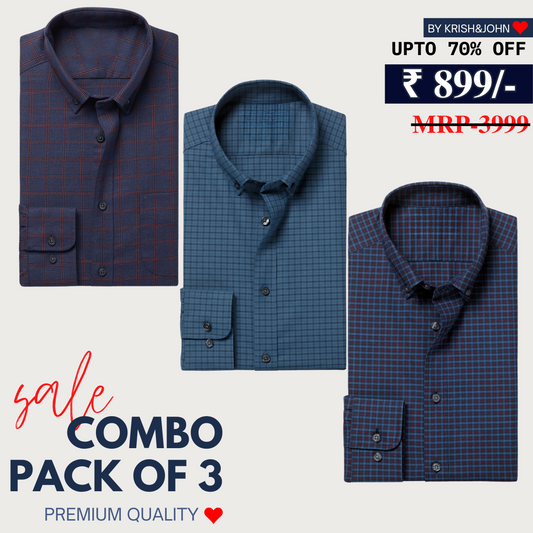 Office Essentials: 3-Pack Premium Cotton Formal Shirts – Tailored Fit, Full Sleeves & Pockets ( FS-158)