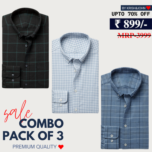 Office Essentials: 3-Pack Premium Cotton Formal Shirts – Tailored Fit, Full Sleeves & Pockets ( FS-160)