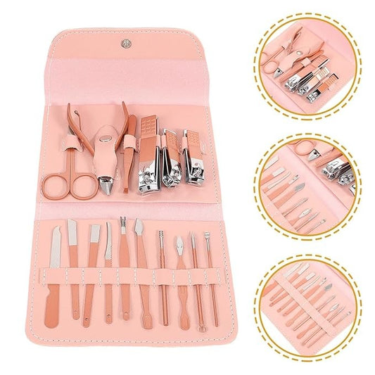 16-in-1 Professional Manicure Pedicure Grooming Kit – Nail Clippers, Scissors, Tweezers & Tools in Elegant Travel Case