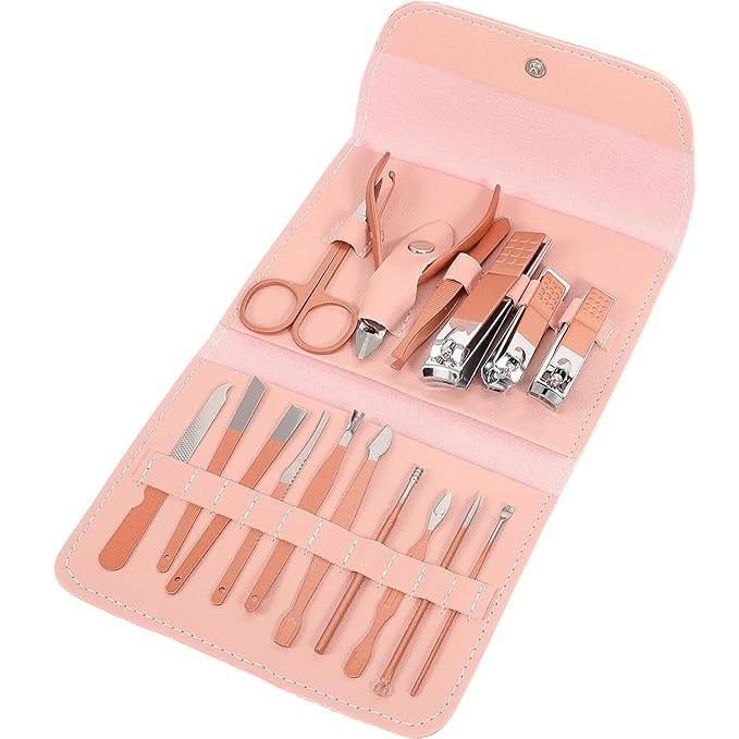 16-in-1 Professional Manicure Pedicure Grooming Kit – Nail Clippers, Scissors, Tweezers & Tools in Elegant Travel Case
