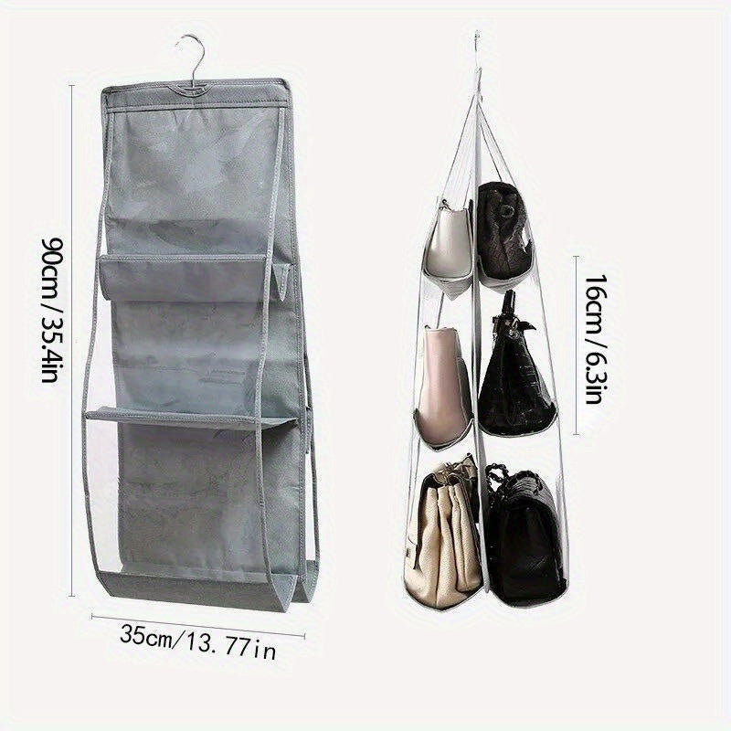 6 Pocket Hanging Handbag Organizer For Wardrobe Closet Gray Waterproof Storage Bag Door Wall Clear Sundry Bag With Hange