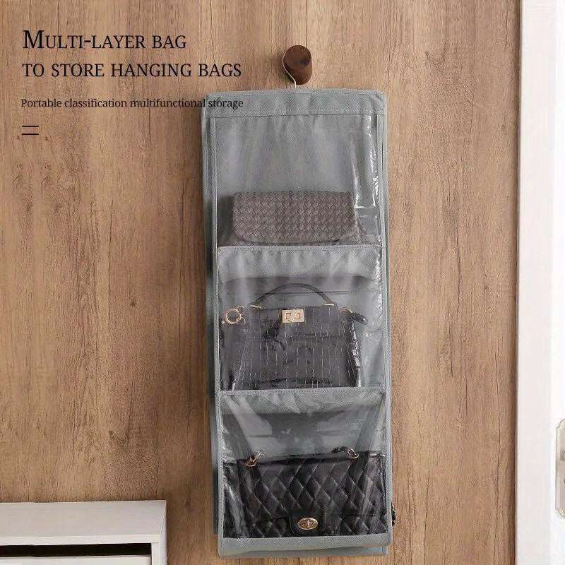6 Pocket Hanging Handbag Organizer For Wardrobe Closet Gray Waterproof Storage Bag Door Wall Clear Sundry Bag With Hange