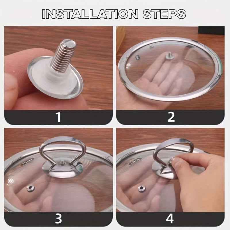 2 pcs Stainless Steel Pot Lid Knob with Silicone Heat-Resistant Grip and Mounting Screw - Replacement Top Handle for Cookware, Durable Lid Accessory for Kitchen Cooking Equipment