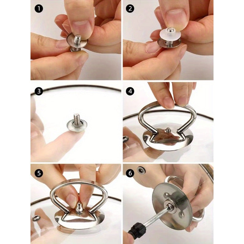 2 pcs Stainless Steel Pot Lid Knob with Silicone Heat-Resistant Grip and Mounting Screw - Replacement Top Handle for Cookware, Durable Lid Accessory for Kitchen Cooking Equipment