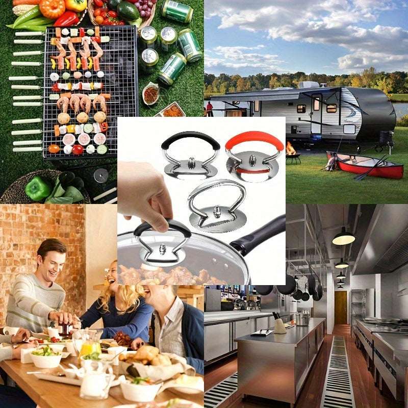 2 pcs Stainless Steel Pot Lid Knob with Silicone Heat-Resistant Grip and Mounting Screw - Replacement Top Handle for Cookware, Durable Lid Accessory for Kitchen Cooking Equipment