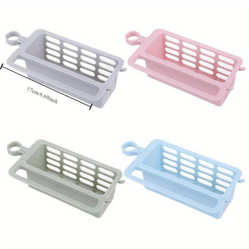 Adjustable Plastic Kitchen Sink Caddy Organizer, Faucet Sponge Holder with Soap Drainer Shelf Basket, Bathroom Accessories Storage Rack (Random Colors)