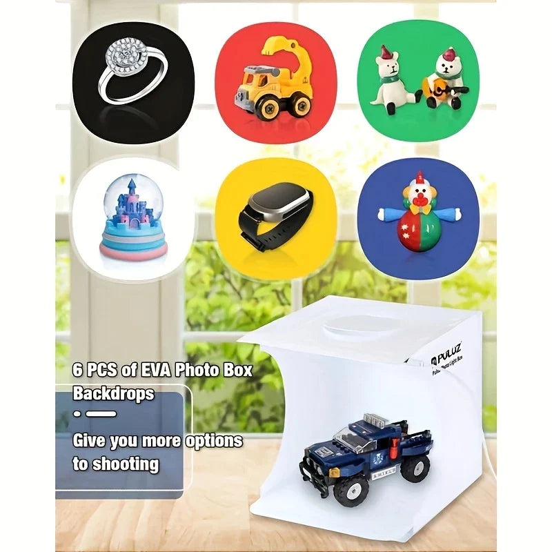 Compact 20cm White Mini Photo Studio Box with 20 LED Lights+ 2 Backdrops