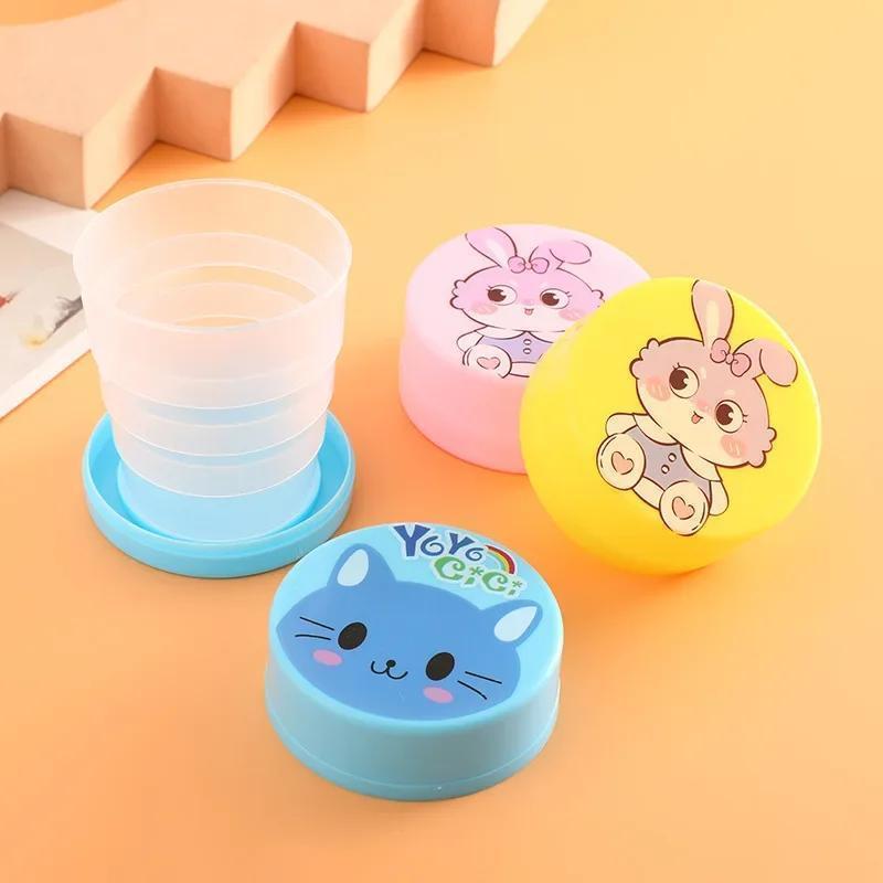 3 Pcs Folding Cup with Lid Portable Reusable Plastic Water Cup Cartoon Collapsible Mouthwash Cup Travel Outdoor Drinking Cup