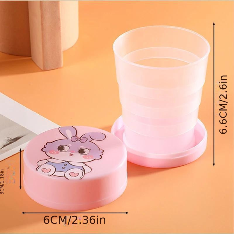3 Pcs Folding Cup with Lid Portable Reusable Plastic Water Cup Cartoon Collapsible Mouthwash Cup Travel Outdoor Drinking Cup