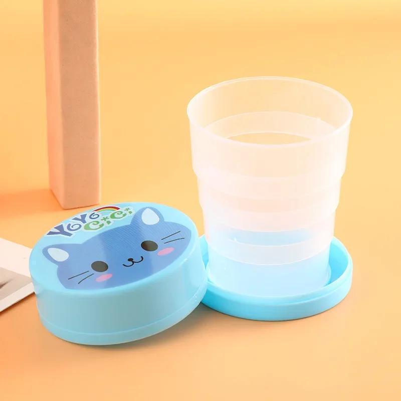 3 Pcs Folding Cup with Lid Portable Reusable Plastic Water Cup Cartoon Collapsible Mouthwash Cup Travel Outdoor Drinking Cup