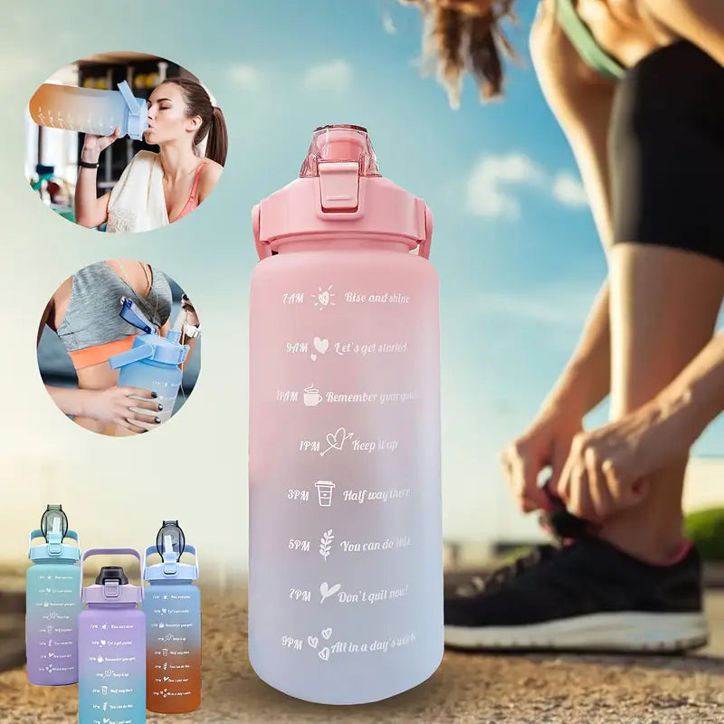 1pc 2000 ml Large-Capacity Gradient Water Bottle BPA-Free, Leak-Proof, with Motivational Phrases & Straw - Perfect for Fitness, Sports, Outdoor Activities - Portable, Easy to Carry