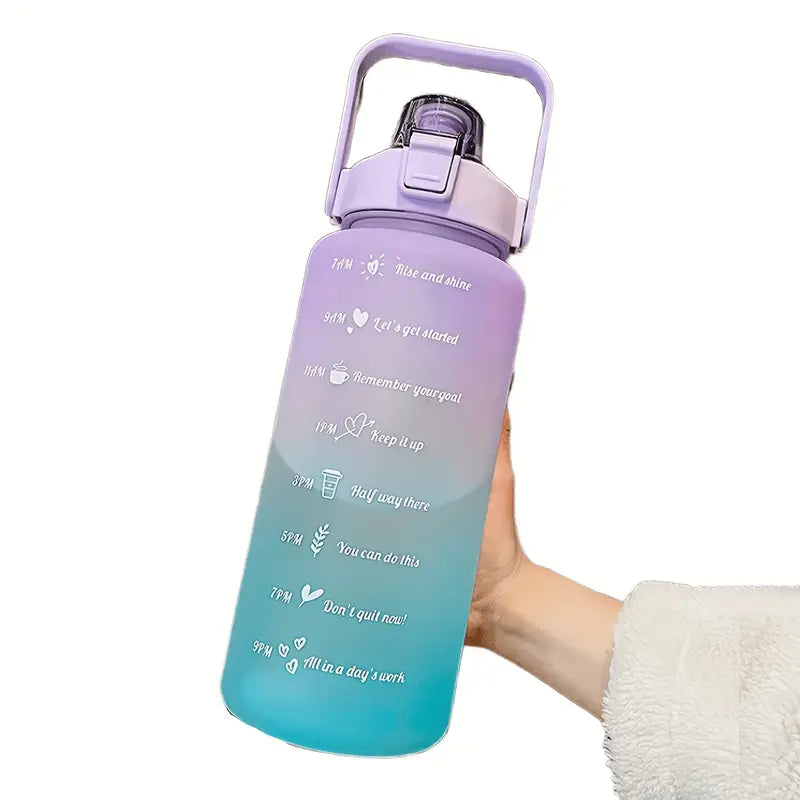 1pc 2000 ml Large-Capacity Gradient Water Bottle BPA-Free, Leak-Proof, with Motivational Phrases & Straw - Perfect for Fitness, Sports, Outdoor Activities - Portable, Easy to Carry