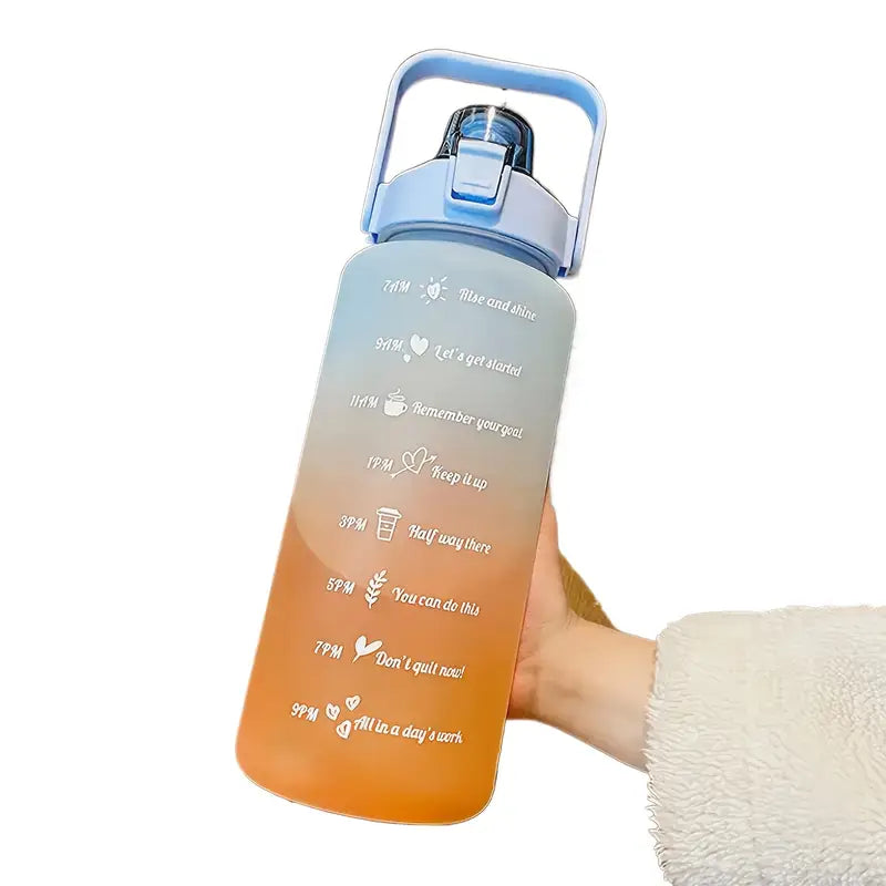 1pc 2000 ml Large-Capacity Gradient Water Bottle BPA-Free, Leak-Proof, with Motivational Phrases & Straw - Perfect for Fitness, Sports, Outdoor Activities - Portable, Easy to Carry