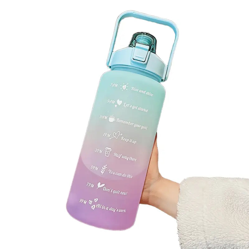 1pc 2000 ml Large-Capacity Gradient Water Bottle BPA-Free, Leak-Proof, with Motivational Phrases & Straw - Perfect for Fitness, Sports, Outdoor Activities - Portable, Easy to Carry