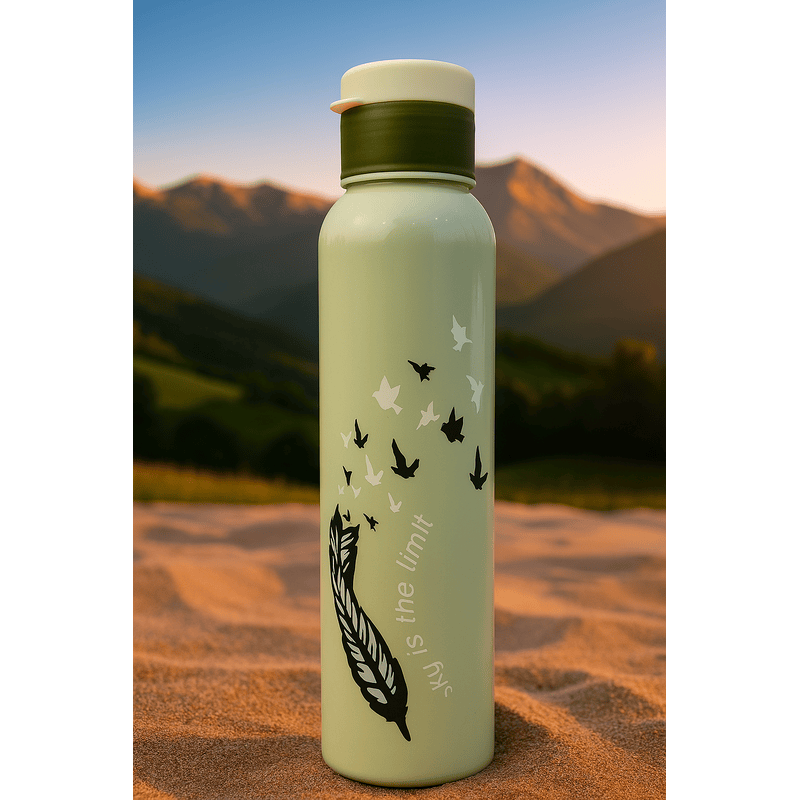 Elegant Feather and Birds Design Water Bottle – Durable, Reusable, and Eco-Friendlyl (random color)