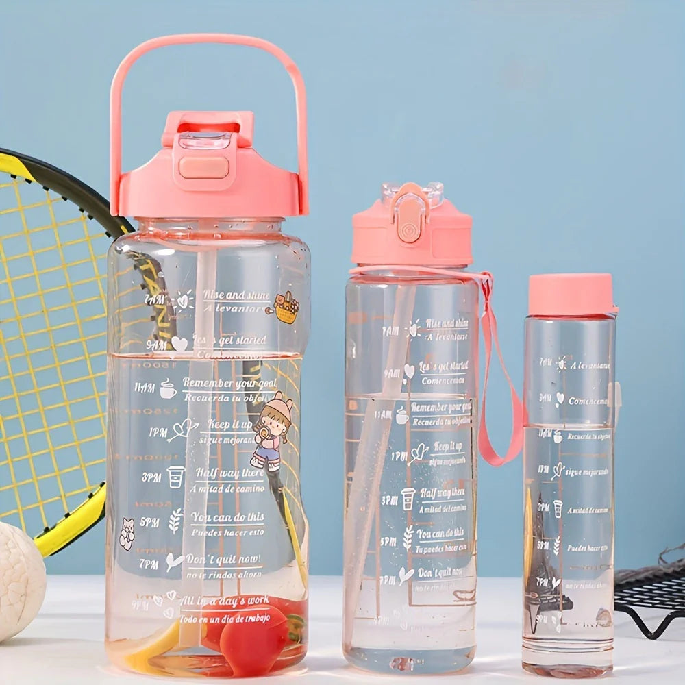 3pcs Durable PC Material Water Bottle Set, Large Capacity, Portable Sports Water Bottles with Handles for Outdoor Activities (Transparent)