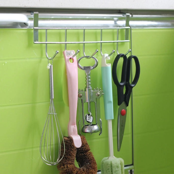 5 Hook Stainless Steel Cabinet Kitchen Organiser, Wall Hook Hanger for Hanging Clothes, Jeans, Umbrellas, Jackets, Scarfs, Bags, Keys, Towel in Room, Kitchen, Bathroom