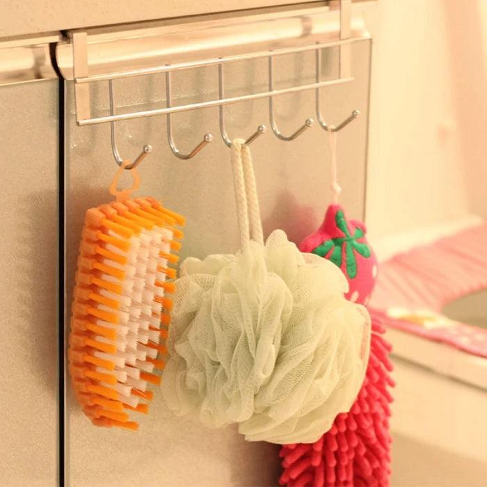 5 Hook Stainless Steel Cabinet Kitchen Organiser, Wall Hook Hanger for Hanging Clothes, Jeans, Umbrellas, Jackets, Scarfs, Bags, Keys, Towel in Room, Kitchen, Bathroom