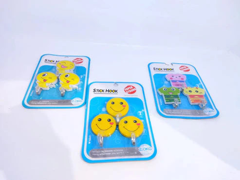 3 Pcs Random prints, Cute Self Adhesive Sticky Hooks