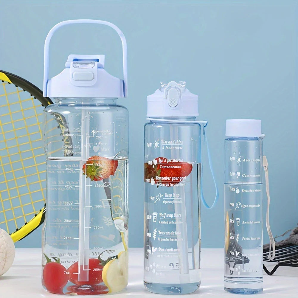 3pcs Durable PC Material Water Bottle Set, Large Capacity, Portable Sports Water Bottles with Handles for Outdoor Activities (Transparent)