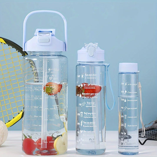 3pcs Durable PC Material Water Bottle Set, Large Capacity, Portable Sports Water Bottles with Handles for Outdoor Activities (Transparent)