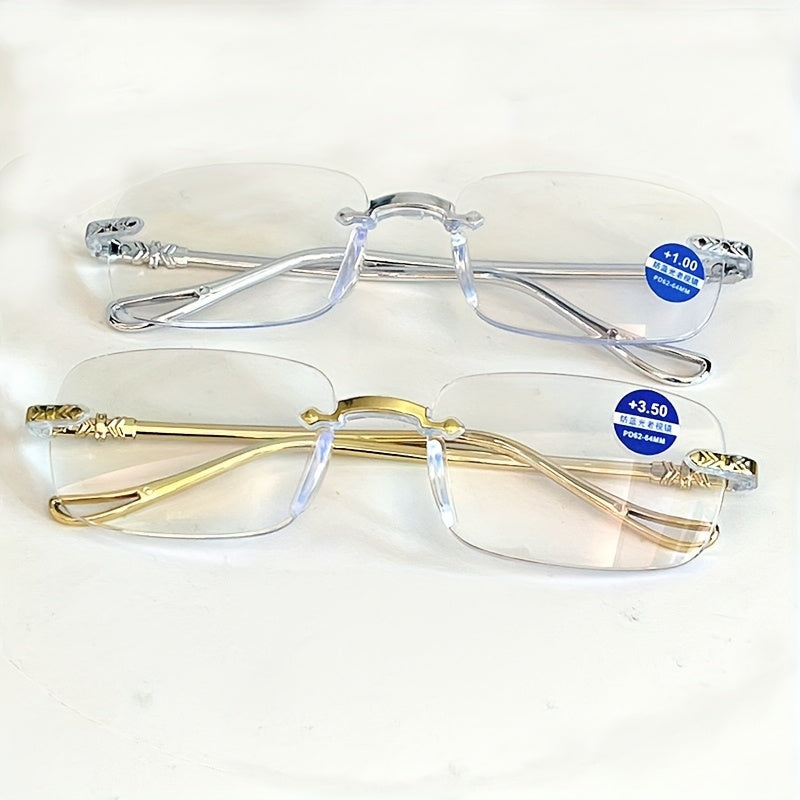 1 Pc Smart Zoom Golden and Sliver Reading Glasses, Suitable for Business Office Wear, High-end and Fashionable Golden and Silvery Edge Reading Glasses for Outdoor Use (Random Color Shipped)