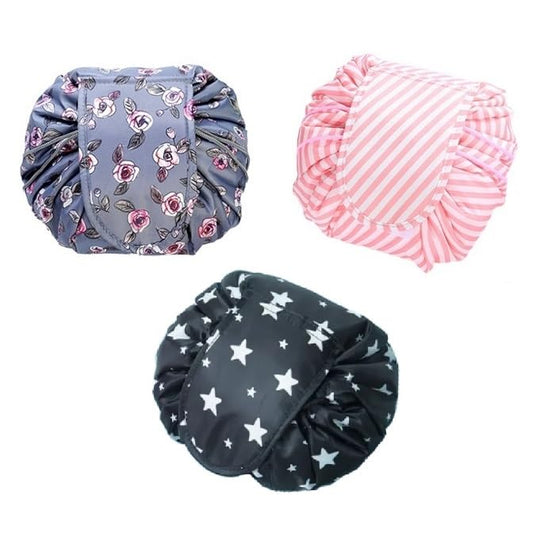 Portable Lazy Cosmetic Bag with Drawstrings | Convenient & Waterproof Makeup Pouch for Women | Toiletry Bags for Girls | Large Capacity Storage Pouches - Pack of 1 (Assorted Color)