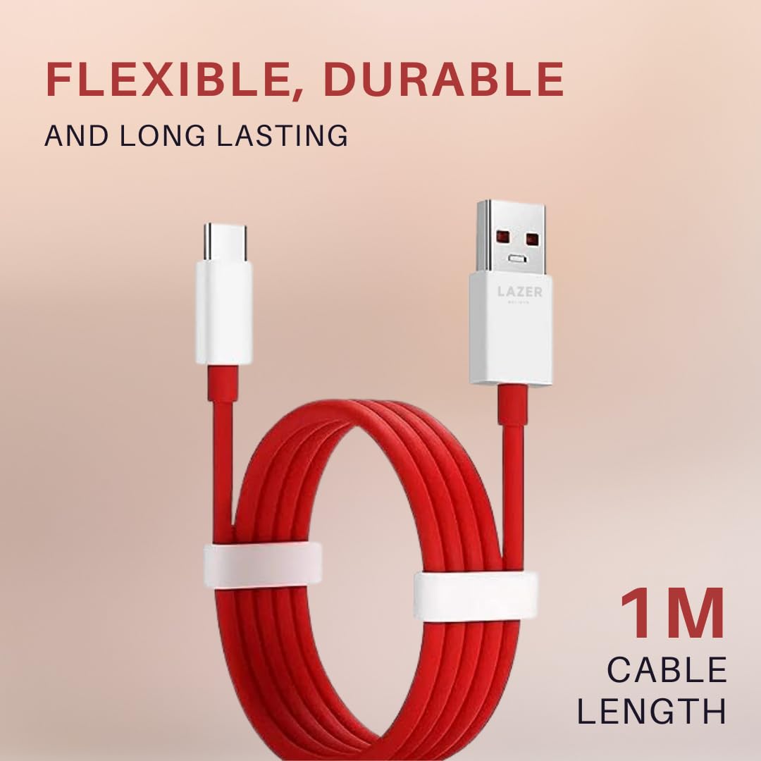 Lazer 45W USB-A to USB-C Cable for Fast Charging & Data Transfer