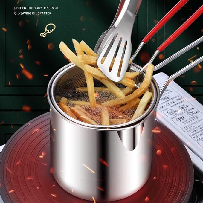 Small Deep Frying Pot With Strainer Basket (2 Pc Set)