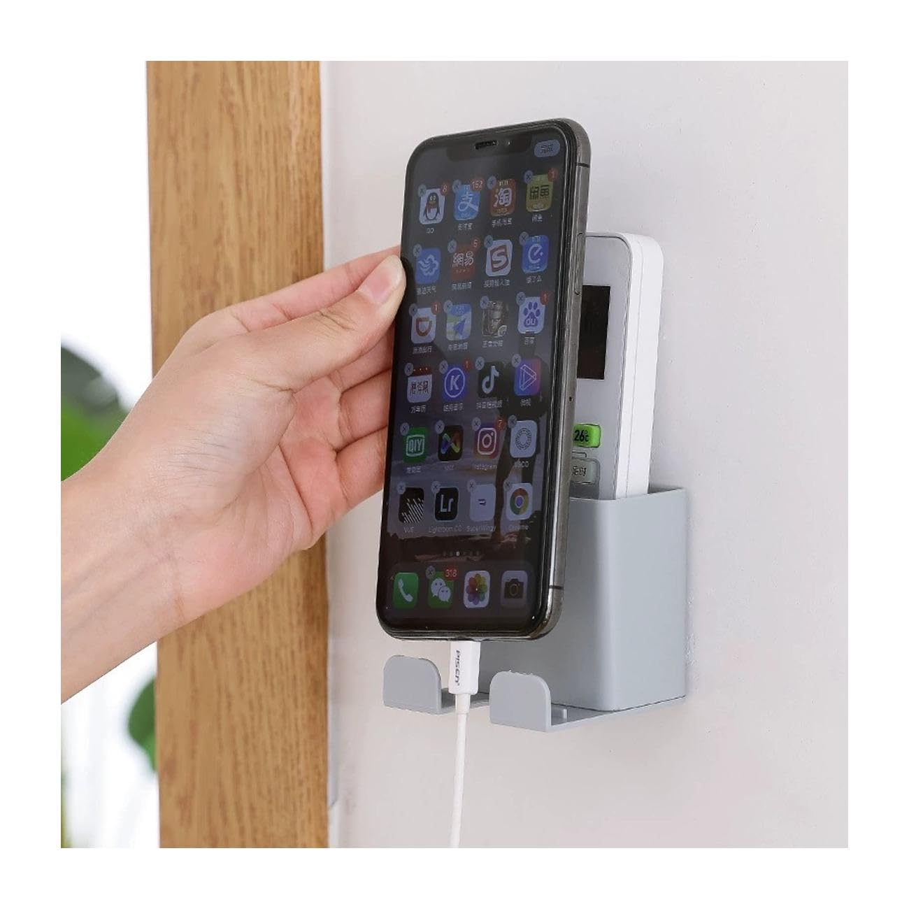 Wall Mountable Remote & Mobile Holder, Self-Adhesive Phone Charging Stand Wall Mount Mobile Holder for Home, Office, Kitchen