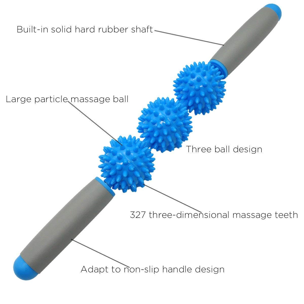 Fitness Massage Stick – Muscle Therapy Roller with 3 Spiky Ballsage Tool