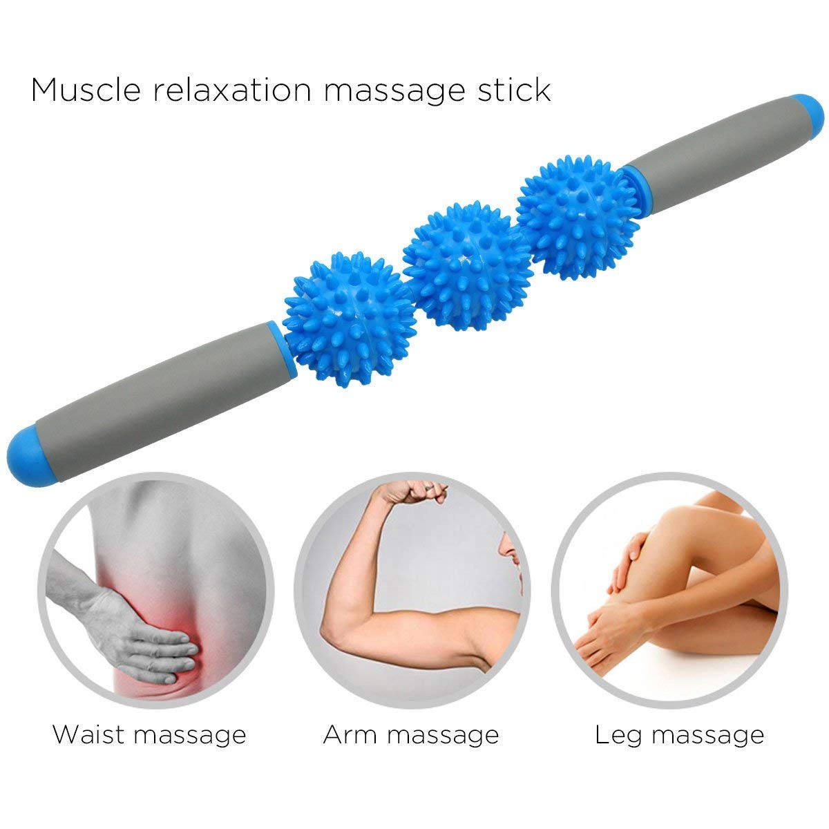Fitness Massage Stick – Muscle Therapy Roller with 3 Spiky Ballsage Tool
