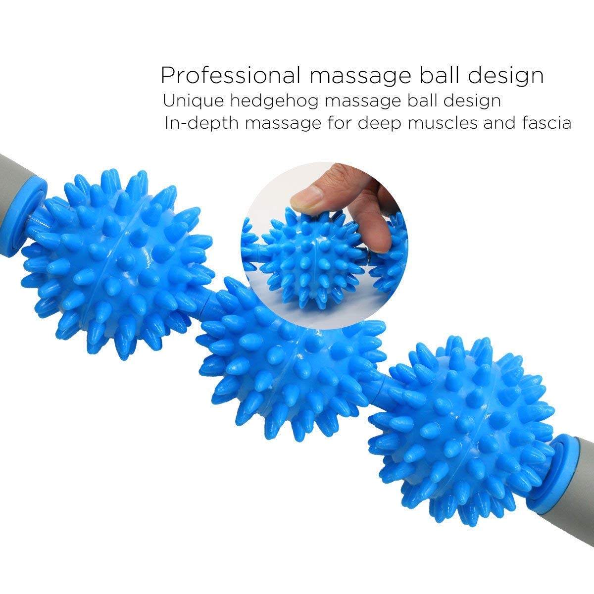 Fitness Massage Stick – Muscle Therapy Roller with 3 Spiky Ballsage Tool