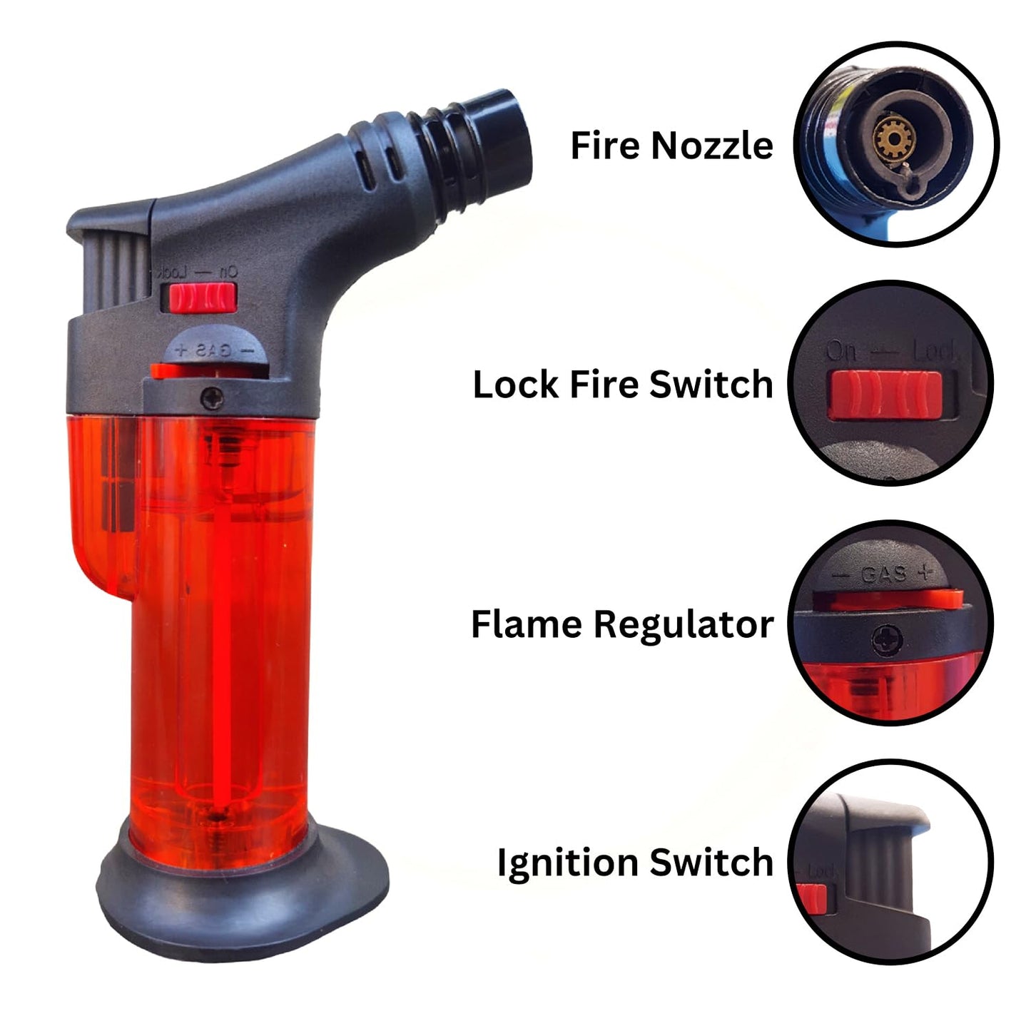 Plastic Windproof Blow Torch Gas Lighter Refillable, Multicolor (1 Lighter)