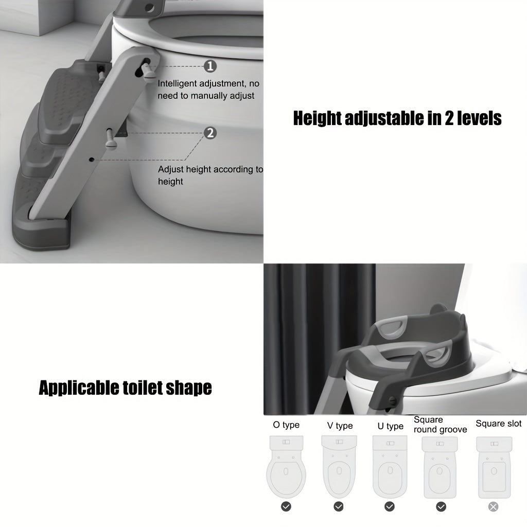 Adjustable Staircase Potty Chair for Boys and Girls, Collapsible Training Seat with Ladder, Comfortable PU Cushion